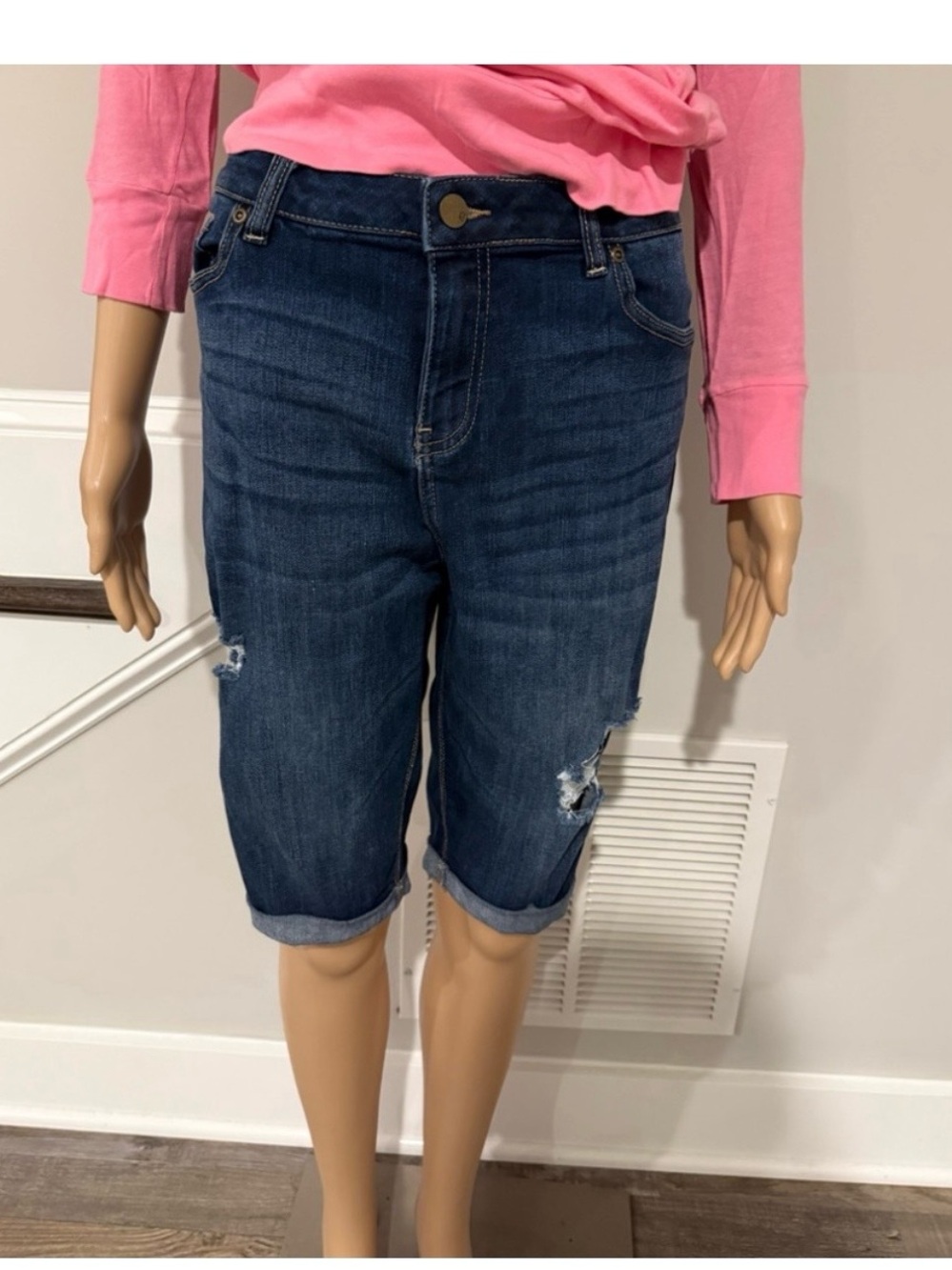 New York & Company SoHo Dark Blue Rolled Hem Denim Bermuda Shorts